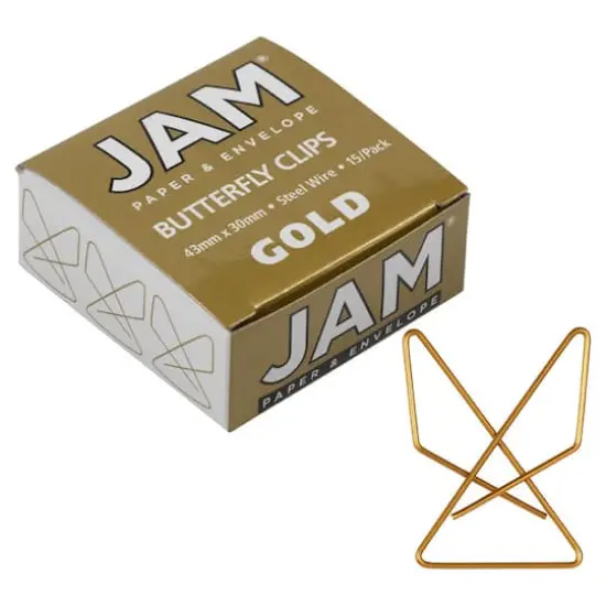 JAM Paper 1.5" Butterfly Clip Paper Clips, 15ct. Gold {1}