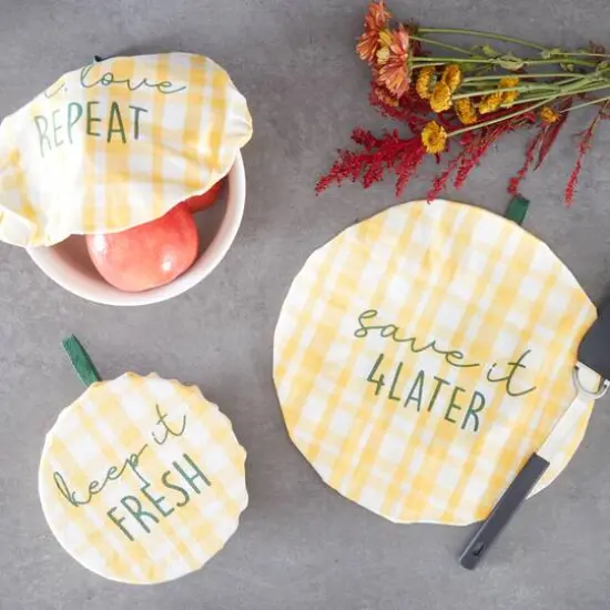 DII&reg; Keep It Fresh Reusable Dish Cover Set Plaid Yellow {6}