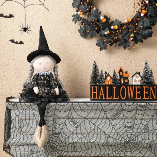 Glitzhome&reg; 29" Halloween Fabric Dressed Witch Sitter {3}