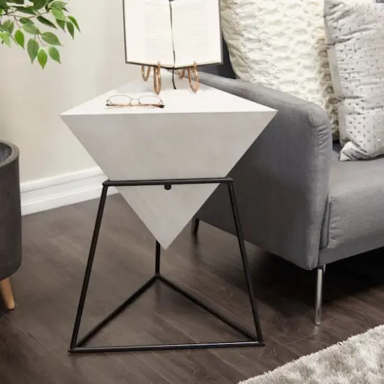 24" Metal Modern Accent Table White on Black {9}