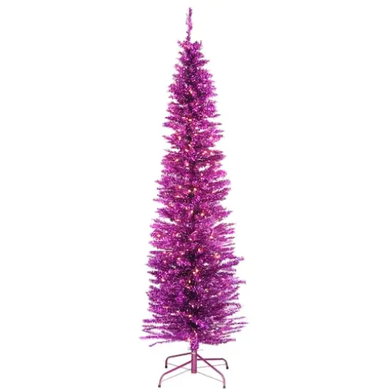 7ft. Pre-Lit Pink Tinsel Artificial Christmas Tree {1}