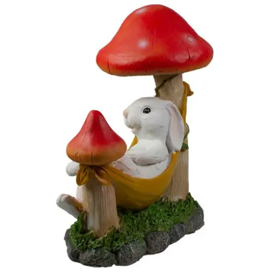 12" White Bunny in Hammock Outside Garden Statue {6}