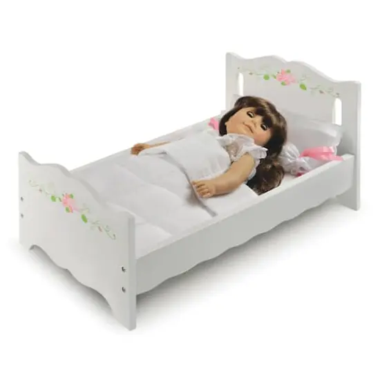Badger Basket White Rose Doll Bed with Bedding {5}