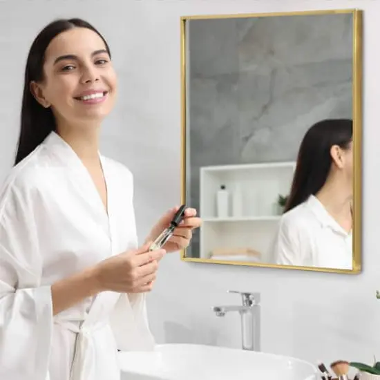 Head West Brassy Gold Spectrum Metal Rectangular Bathroom Vanity Mirror - 34" x 22" {3}