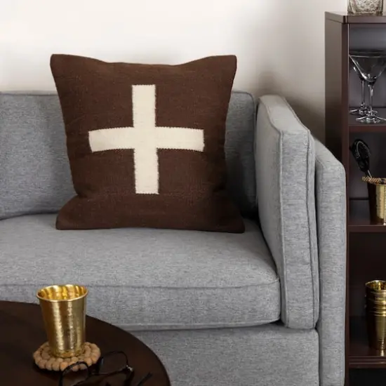 Hello Honey&reg; Brown & Natural Swiss Cross Cotton Wool Throw Pillow {3}