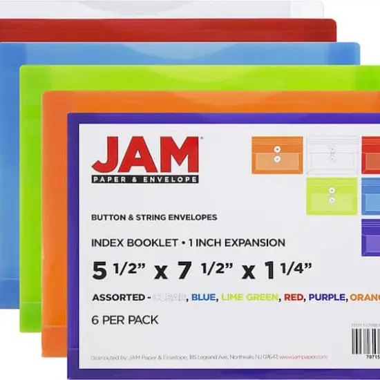 JAM Paper 5.25" x 7.5" Mixed Plastic Button String Booklet Envelopes, 18ct. {4}
