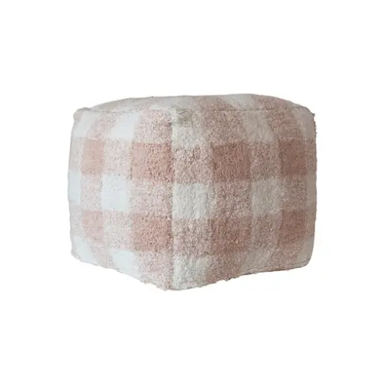 Hello Honey&reg; 18" Blush & Cream Plaid Cotton Tufted Pouf {11}