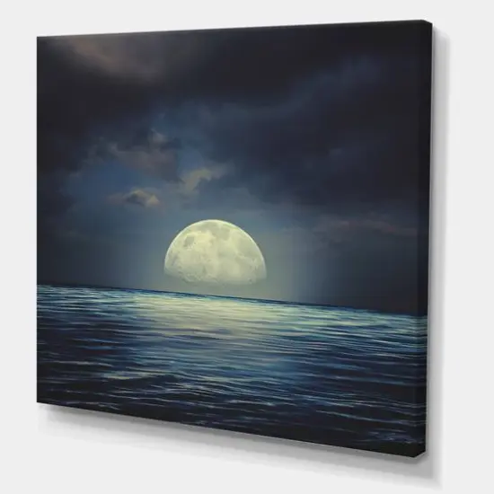 Designart - Super Moon Over The Sea II - Nautical & Coastal Canvas Wall Art Print {1}