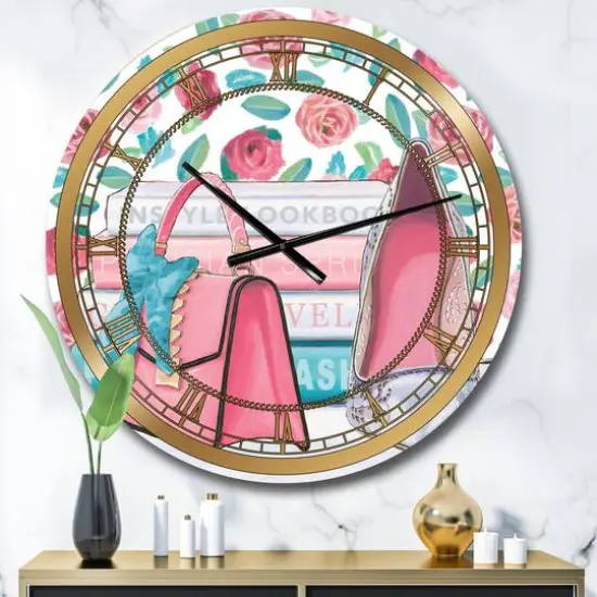 Designart 'Pink Fashion High Heels I Glam Wall Clock {3}