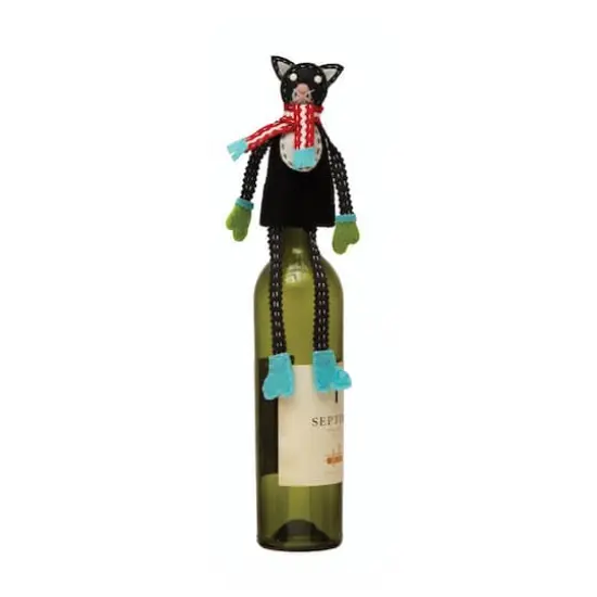 Hello Honey® 10" Handmade Fabric & Wool Felt Cat in Scarf Bottle Topper with Embroidery & Applique {1}