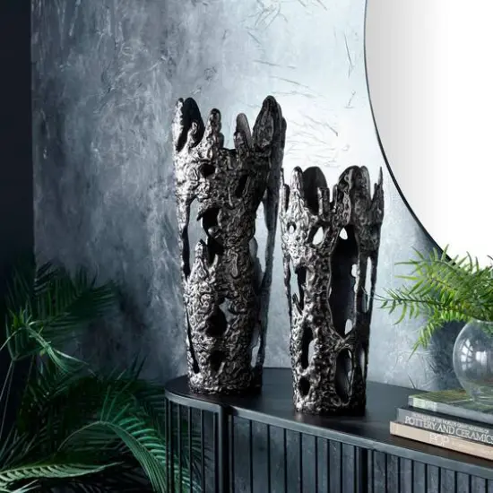 Set of 2" Black Aluminum Contemporary Vases, 20" x 7" x 6" {8}