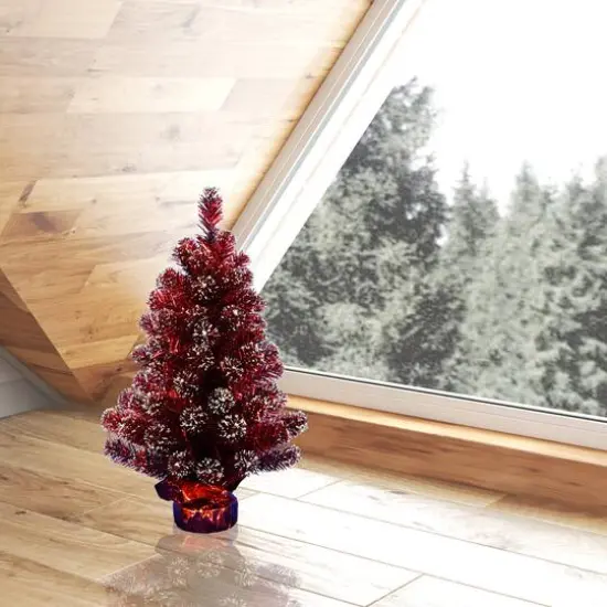 2ft. Unlit Dark Red Tinsel Artificial Christmas Tree {3}