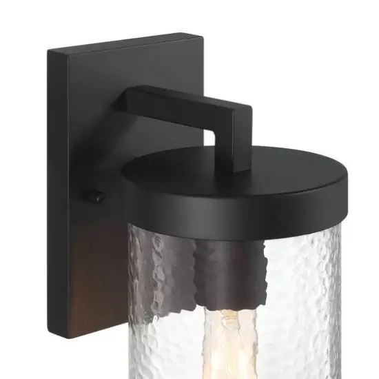 Hello Honey&reg; Aria Matte Black Cylindrical Textured Water Glass & Metal Wall Mounted Outdoor Light {6}