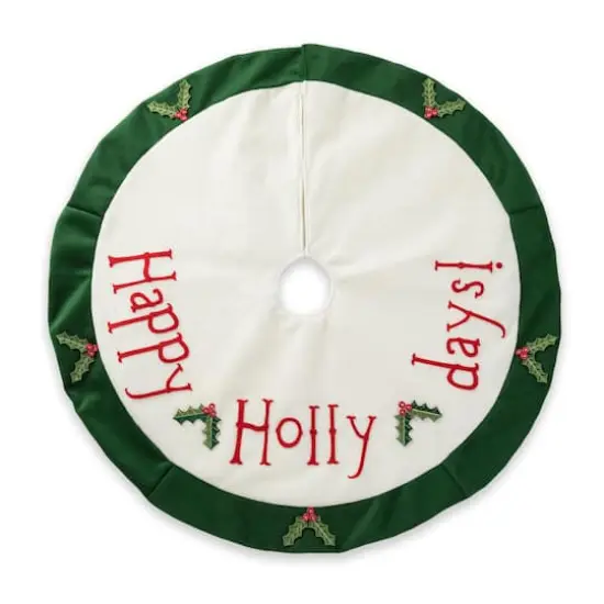Glitzhome&reg; 48" Dimensional Christmas Holly Leaves Felt Tree Skirt {1}