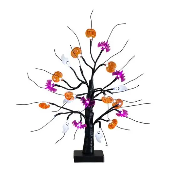 18in. Pre-Lit Artificial Halloween Ghost, Bats & Pumpkins 24 LED Lighted Ornament Tree {4}