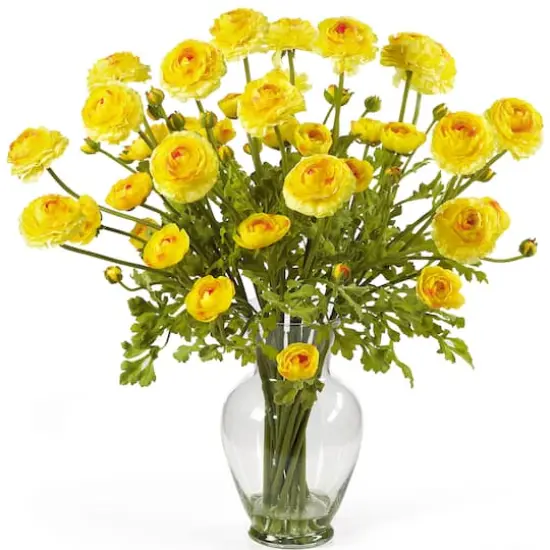 24" Ranunculus Liquid Illusion Silk Flower Arrangement Yellow {1}