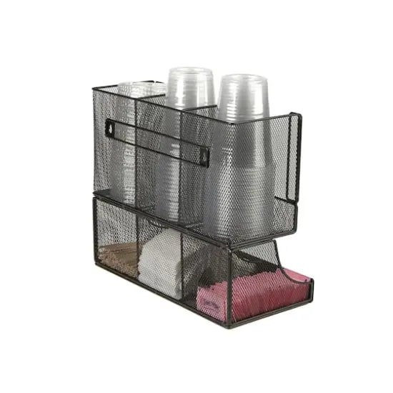 Mind Reader Black Metal Mesh 6 Compartment Upright Breakroom Coffee Condiment and Cup Storage Organizer {5}