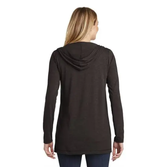 District® Women's Perfect Tri-blend Hooded Cardigan Black Frost {6}