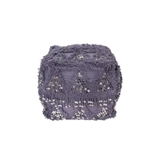 Hello Honey&reg; 16" Square Moroccan Wedding Quilt Pouf with Fringe & Sequins {5}