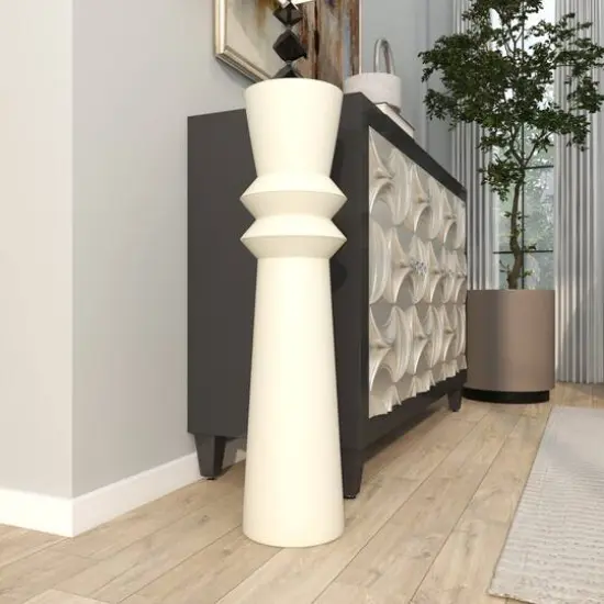 2.5ft. Cream Metal Tall Art Deco Fluted Floor Vase {10}