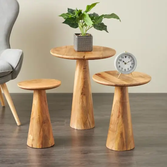 Brown Mango Wood Handmade Accent Table with Elevated Bases Set {13}