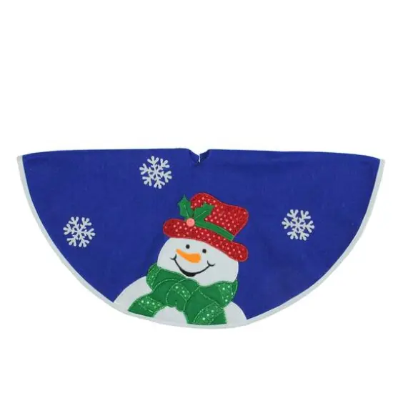 20" Blue Mini Tree Skirt with Embellished Snowman {3}