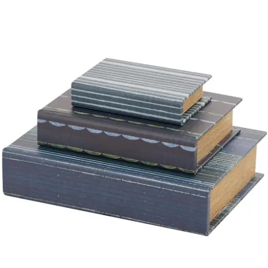 Gray & Blue Stripe Faux Leather Faux Book Box Set {3}