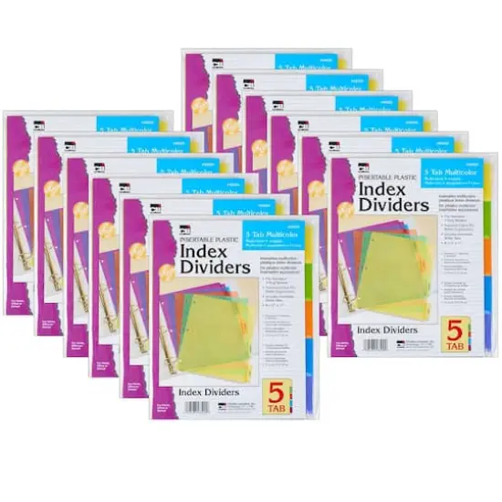 Charles Leonard Assorted Color 5-Tab Index Dividers, 12 Packs of 5 {1}