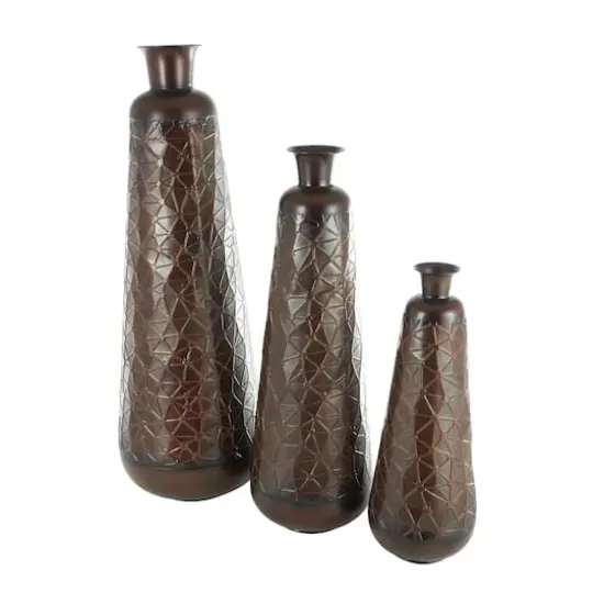 Dark Brown Hammered Texture Metal Vase Set {4}