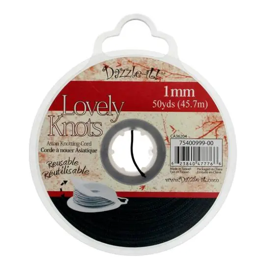 John Bead Lovely Knots 1mm Asian Knotting Cord with Bobbin, 50yd. Black {4}