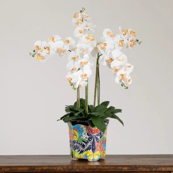 3ft. Artificial Large Orchid Arrangement in Handmade Mexican Talavera Ceramic Planter {5}
