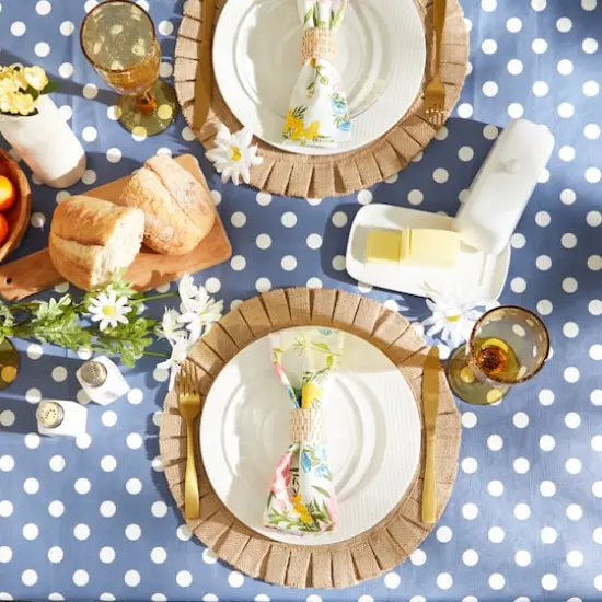 Stonewash Blue Polka Dot Vinyl Tablecloth 60" x 102" {6}