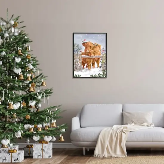Stupell Industries Winter Cattle Cuddling Snow Scene Framed Giclee Art Black {3}