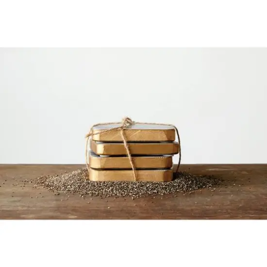 Hello Honey&reg; Gold Edge Gray Marble Coaster Set {3}
