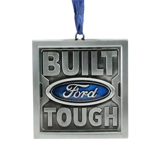 3" Brushed Nickel Plated Built Ford Tough Christmas Ornament {1}