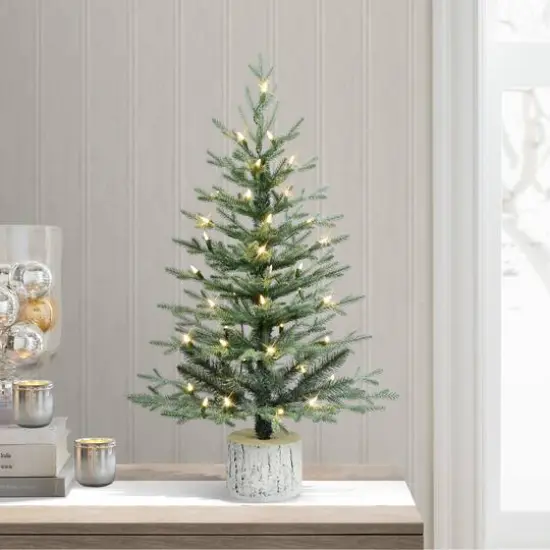 3ft. Pre-Lit Blue Arctic Fir Artificial Potted Christmas Tree, Warm White LED Lights {4}
