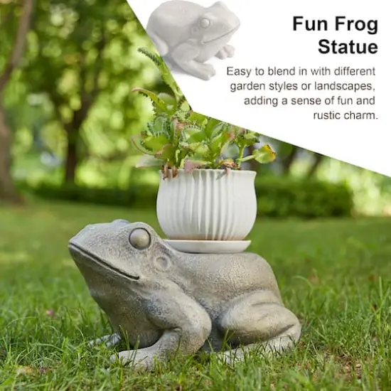 Glitzhome&reg; 15.25" Frog Garden Statue Planter Stand {4}