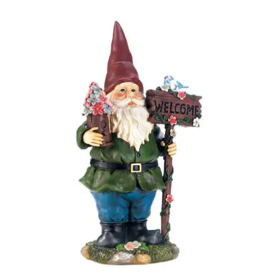 15" Solar Bluebird Gnome Welcome Statue {4}