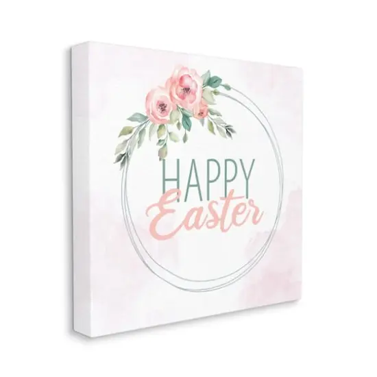 Stupell Industries Happy Easter Round Floral Border Pastel Pink Design Canvas Wall Art {4}