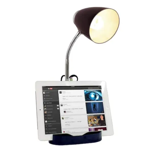 LimeLights 18.5" Gooseneck Organizer Desk Lamp with Tablet Stand Black {6}