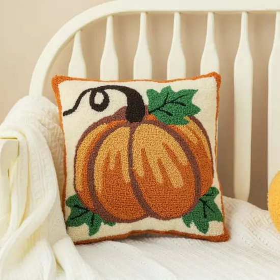 Glitzhome&reg; 14" Fall Hooked Pumpkin Pillow {4}