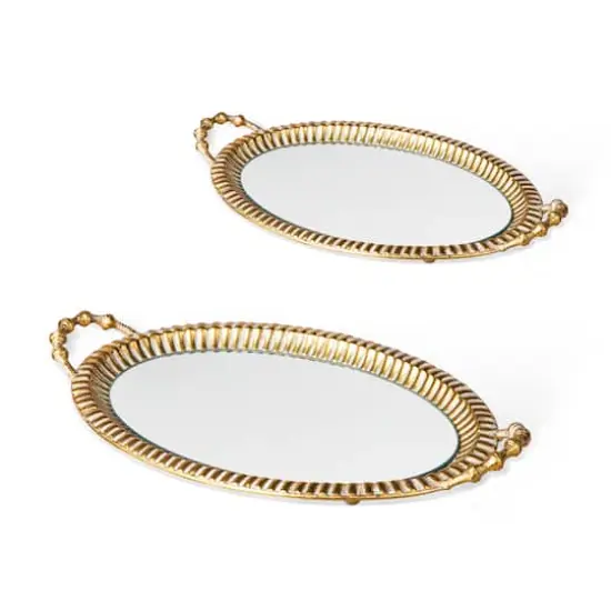 Glitzhome&reg; Gold Oval Metal Mirrored Decorative Trays Set {1}