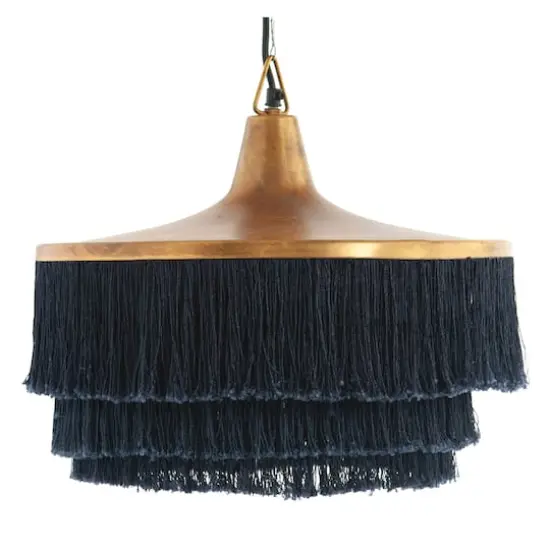 Hello Honey&reg; 16" Charcoal Metal Pendant Light with Fringe {1}