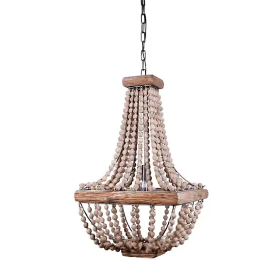 Wood & Metal Framed Chandelier with Wood Bead Draping Natural/Weathered {1}