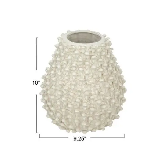 Hello Honey&reg; 10" Cream Round Embossed Stoneware Formed Vase {7}