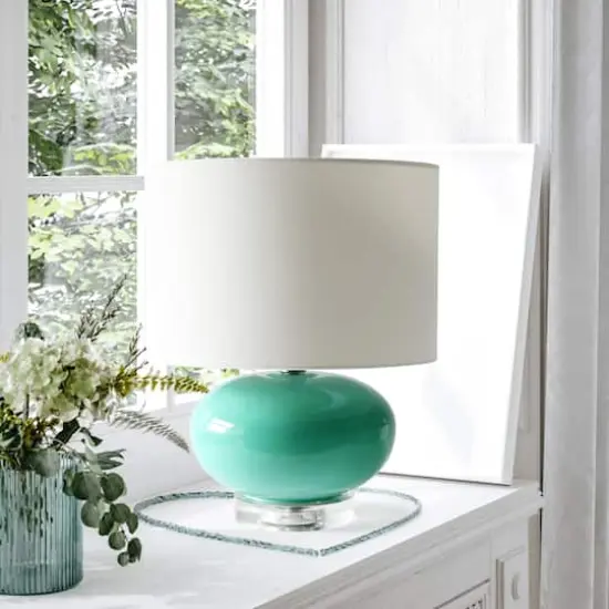 Lalia Home 15.25" Ovaloid Glass Table Lamp with White Shade Aqua {3}