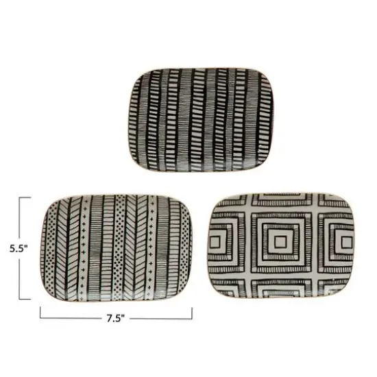 Hello Honey® 7.5" Black, White & Gold Edge Geo Print Stoneware Plate , 3ct. {7}