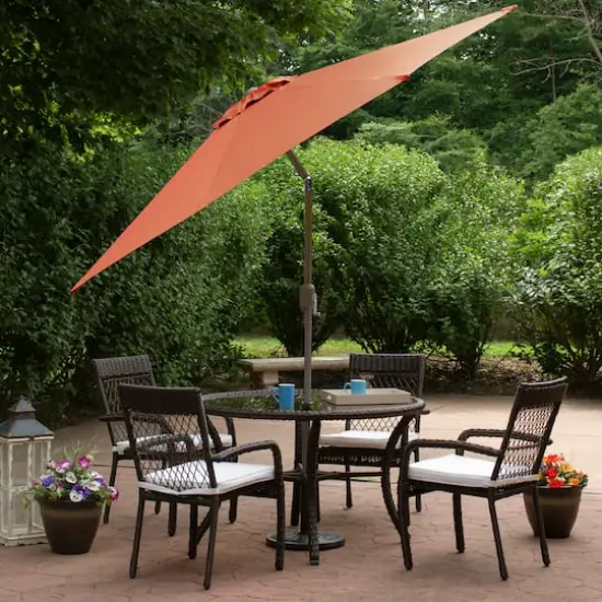 9ft. Outdoor Patio Market Umbrella with Hand Crank & Tilt Orange/Brown {4}