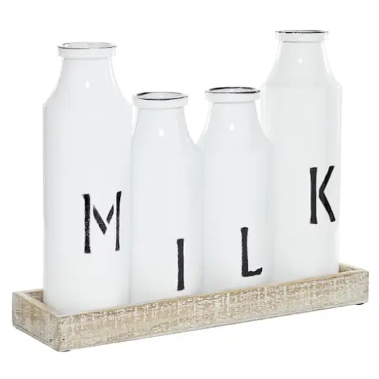 White Iron Farmhouse Decorative Milk Bottles Set {1}
