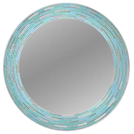 Head West Sea Glass 2 Tile Framed Round Wall Vanity Mirror - 30" x 30" {1}